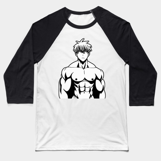 Muscular Anime Man Shirtless Manga Boy Baseball T-Shirt by Mish-Mash